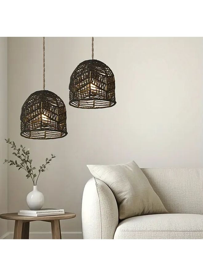 Wooden Color Vintage Handwoven Paper Lampshade Rustic Farmhouse Lighting - Image 5